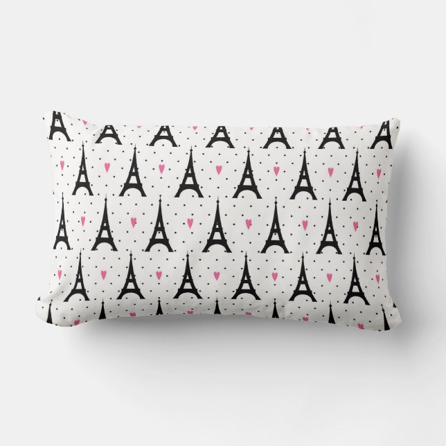 Eiffel Tower Polka Dots & Hearts Pattern Lumbar Cushion (Front)