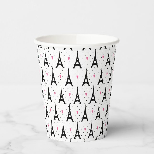 Eiffel Tower Polka Dots & Hearts Pattern Paper Cups (Left)