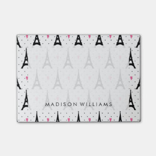 Eiffel Tower Polka Dots & Hearts Pattern Post-it Notes