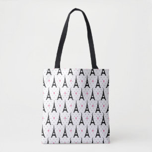 Eiffel Tower Polka Dots & Hearts Pattern Tote Bag