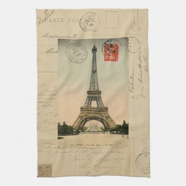 Eiffel Tower Postcard Kitchen Towel (Vertical)