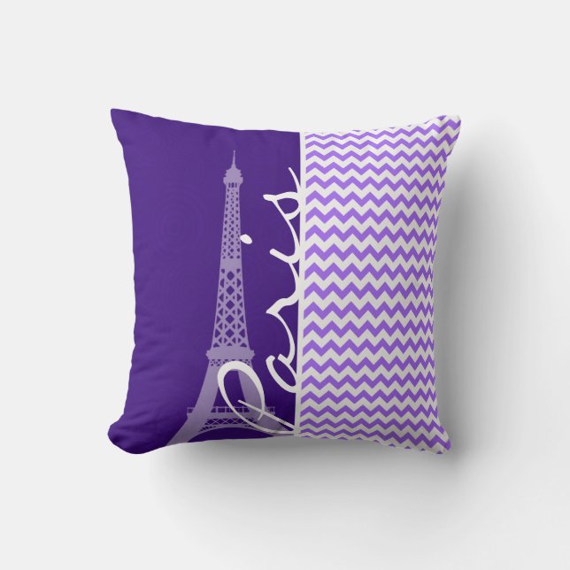 Eiffel Tower; Purple Chevron Cushion (Front)