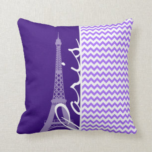 Eiffel Tower; Purple Chevron Cushion