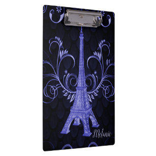 Eiffel Tower Purple Floral Swirls Clipboard