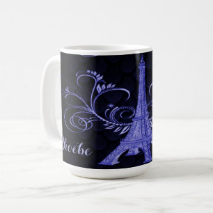 Eiffel Tower Purple Floral Swirls Coffee Mug