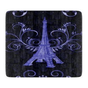 Eiffel Tower Purple Floral Swirls Cutting Board