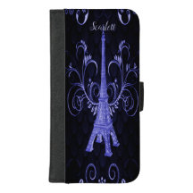 Eiffel Tower Purple Floral Swirls