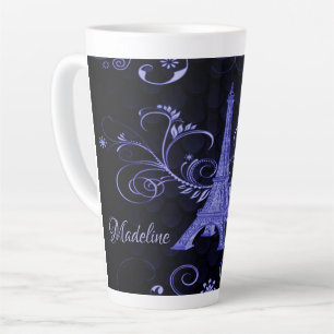 Eiffel Tower Purple Floral Swirls Latte Mug