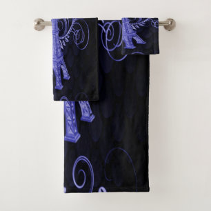 Eiffel Tower Purple Floral Swirls Towel Set