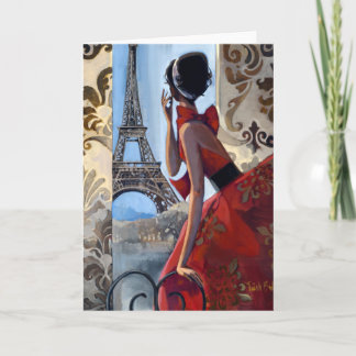 Eiffel Tower, Red Dress, Let's Go Card