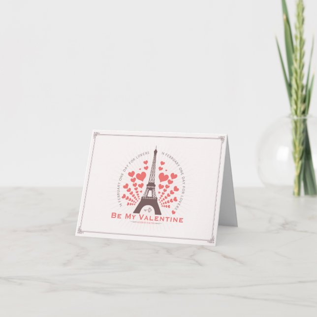 Eiffel Tower Red Valentines Hearts Holiday Card (Front)