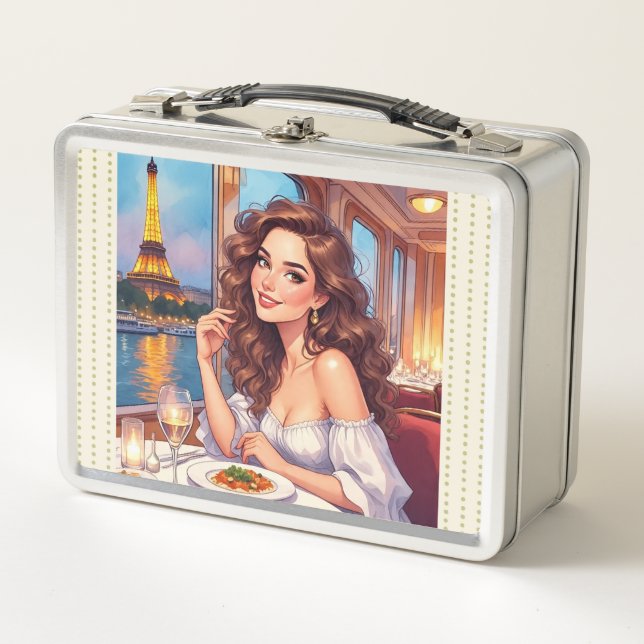 Eiffel Tower, River Seine Romance ,Metal Lunchbox (Front)