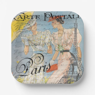 Eiffel Tower Romance,Vintage Parisian Dreams Paper Plate