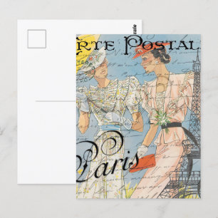 Eiffel Tower Romance,Vintage Parisian Dreams Postcard