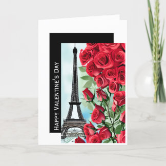 Eiffel Tower Romantic Red Roses Valentine's Day Holiday Card