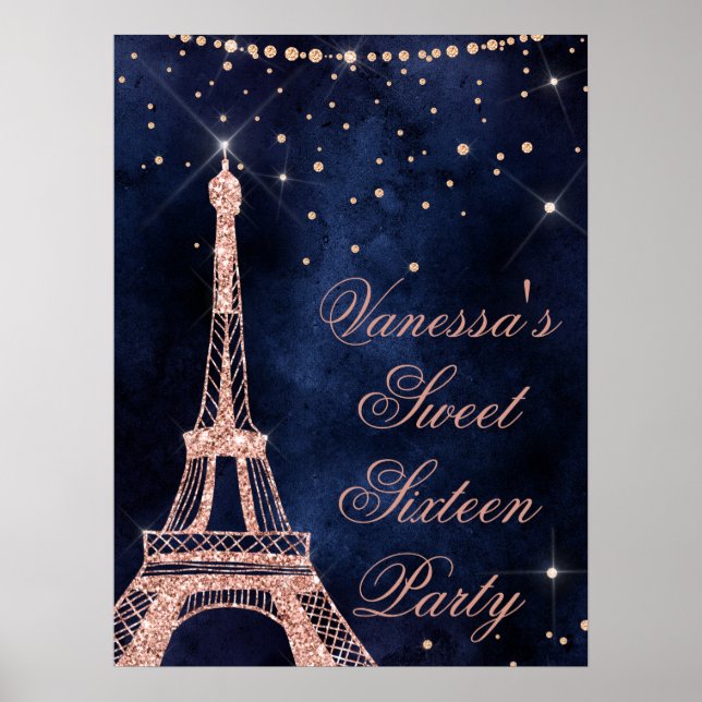 Eiffel Tower rose gold sweet 16 welcome sign (Front)