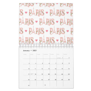 Eiffel Tower Silhouette Paris Flowers French Heart Calendar