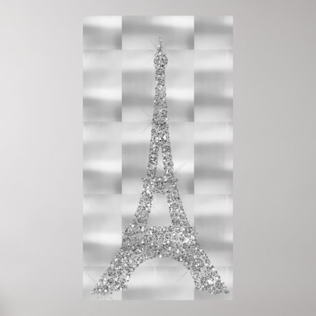Eiffel Tower Silver Grey Swarovski Crystals Paris Poster (Front)