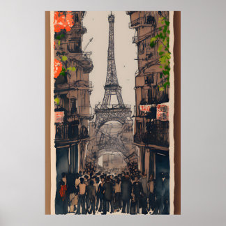 Eiffel Tower Sketch | Minimalist Parisian Art  Poster