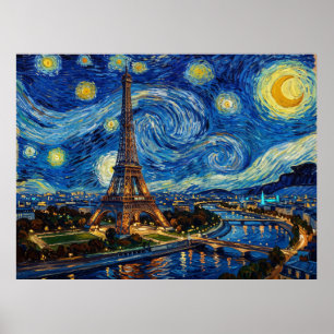 Eiffel Tower Starry Night Historical Landscape Poster