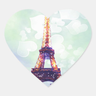 Eiffel Tower Sticker, Green, Blue Heart-shaped Heart Sticker