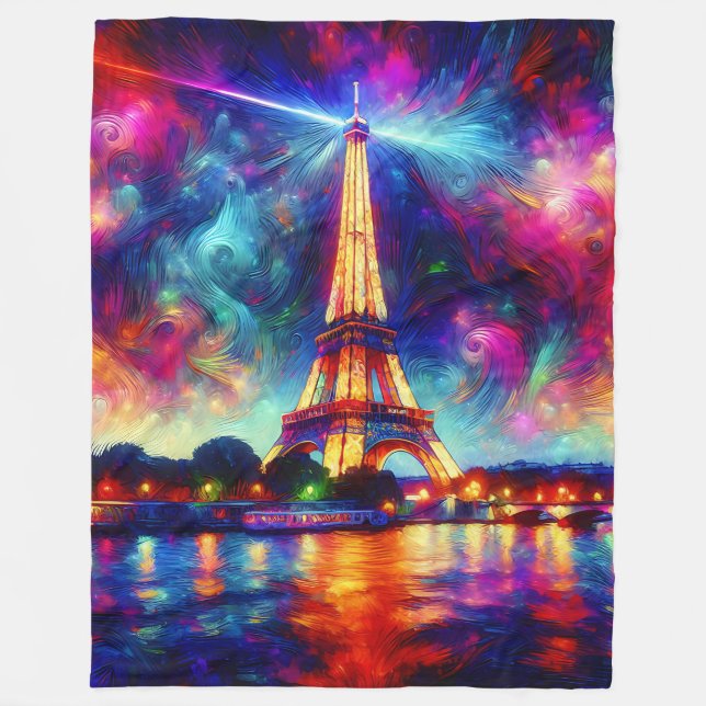 “Eiffel Tower: Sunset on The Seine” Fleece Blanket (Front)
