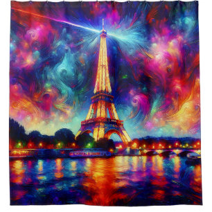 “Eiffel Tower: Sunset on The Seine” Shower Curtain