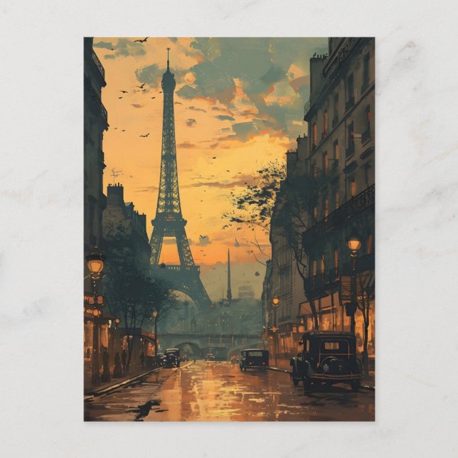 Eiffel Tower Sunset: Vintage Paris Postcard (Front)