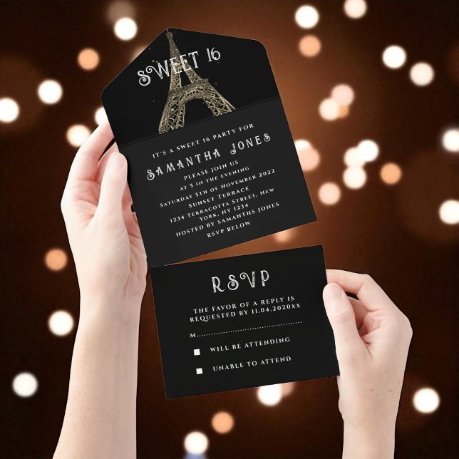 Eiffel Tower Sweet 16 Floral Sixteen Paris France  All In One Invitation (Creator Uploaded)