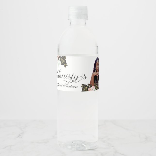 Eiffel Tower Sweet 16 water bottle labels. Label (Front)