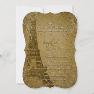 Eiffel Tower Swirl Leaves Burnt Invitation