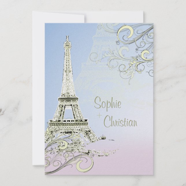 Eiffel Tower + swirls  Wedding Invitations (Front)