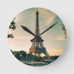 Eiffel tower throw pillow round clock