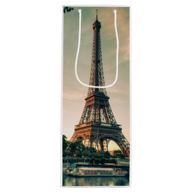 Eiffel tower throw pillow wine gift bag (Front)