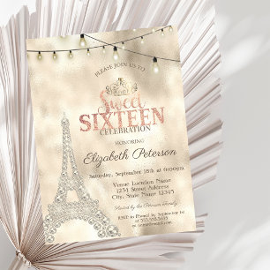 Eiffel Tower,Tiara Gold Lights Sweet 16 Invitation
