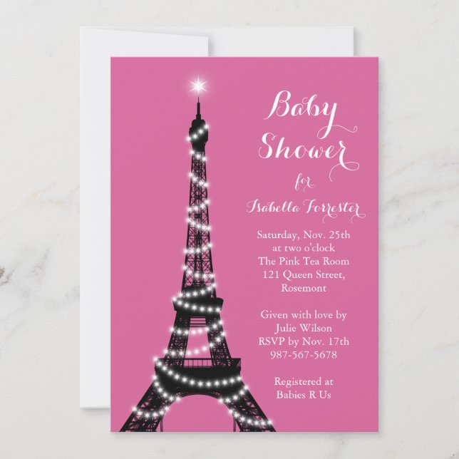 Eiffel Tower Twinkles Baby Shower Invitation (Front)