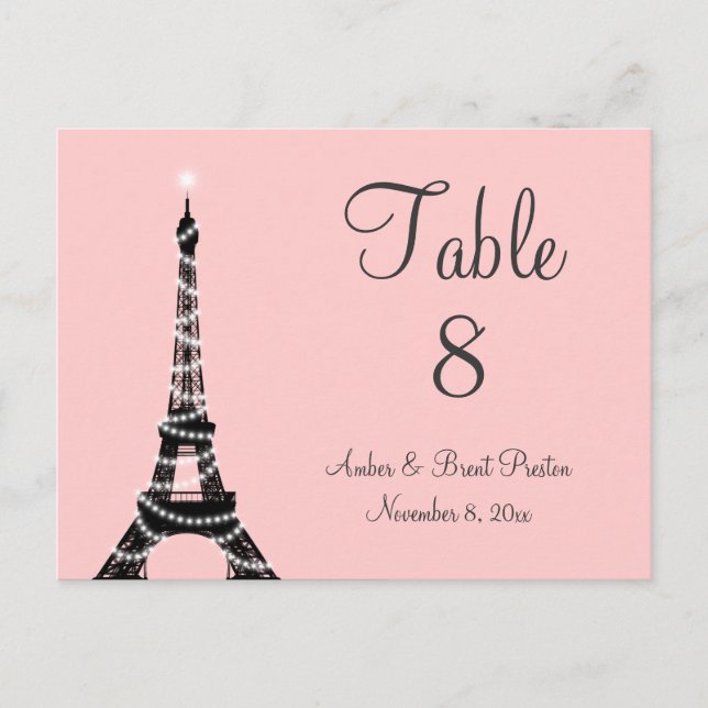 Eiffel Tower Twinkles Table Number pink Postcard (Front)