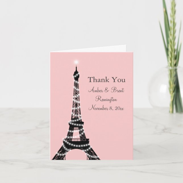 Eiffel Tower Twinkles Thank You Card (pink) (Front)