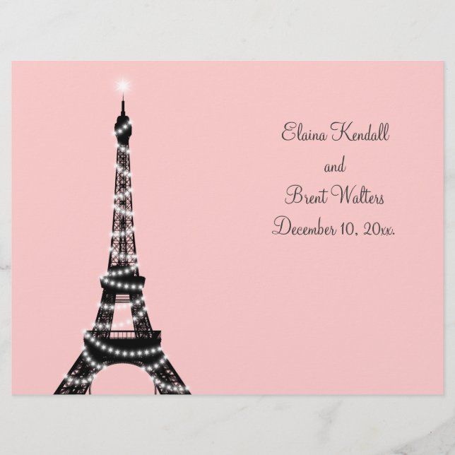 Eiffel Tower Twinkles Wedding Program (pink) (Front)