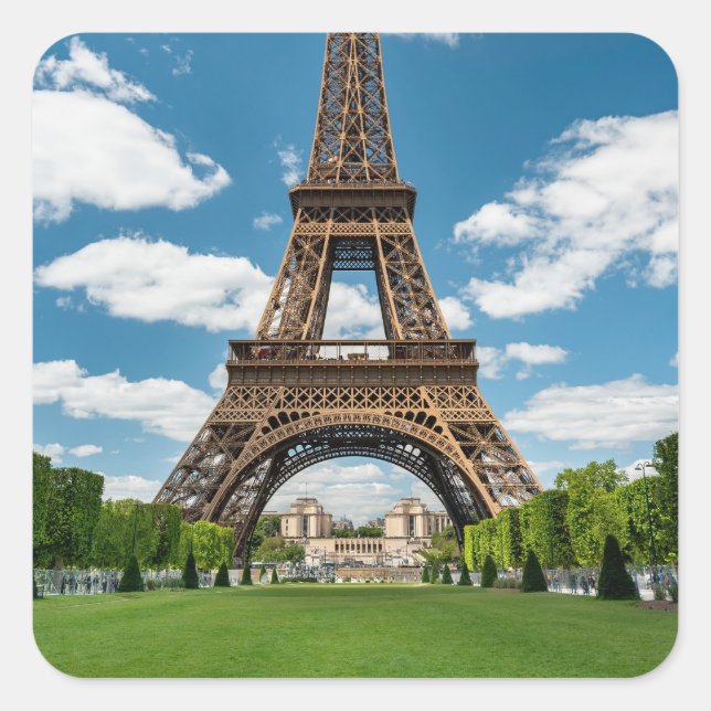 Eiffel Tower View from Champ de Mars Public Park Square Sticker (Front)