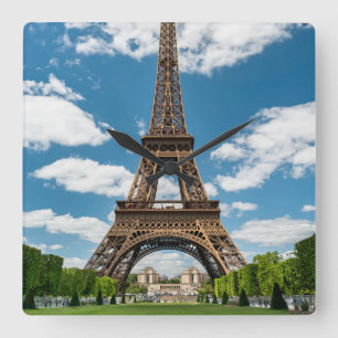 Eiffel Tower View from Champ de Mars Public Park Square Wall Clock