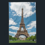 Eiffel Tower View from Champ de Mars Public Park Tea Towel<br><div class="desc">Paris France Eiffel Tower seen from Champ de Mars park with green lawn and visitors under sunny sky</div>