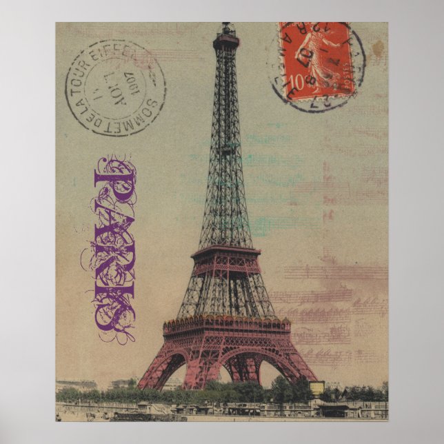 Eiffel Tower Vintage French Customisable Poster (Front)
