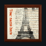 Eiffel Tower Vintage French Keepsake Box<br><div class="desc">A distressed collage design featuring the iconic Eiffel Tower and French handwriting from my personal collection of 19th-century vintage correspondence.</div>