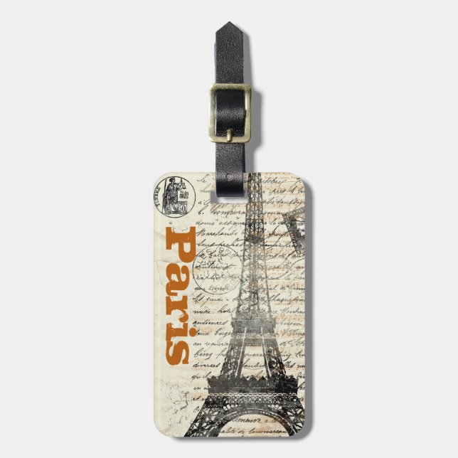 Eiffel Tower Vintage French Luggage Tag (Front Vertical)