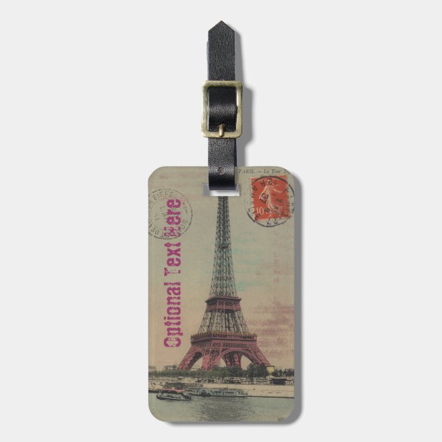 Eiffel Tower Vintage French Luggage Tag (Front Vertical)