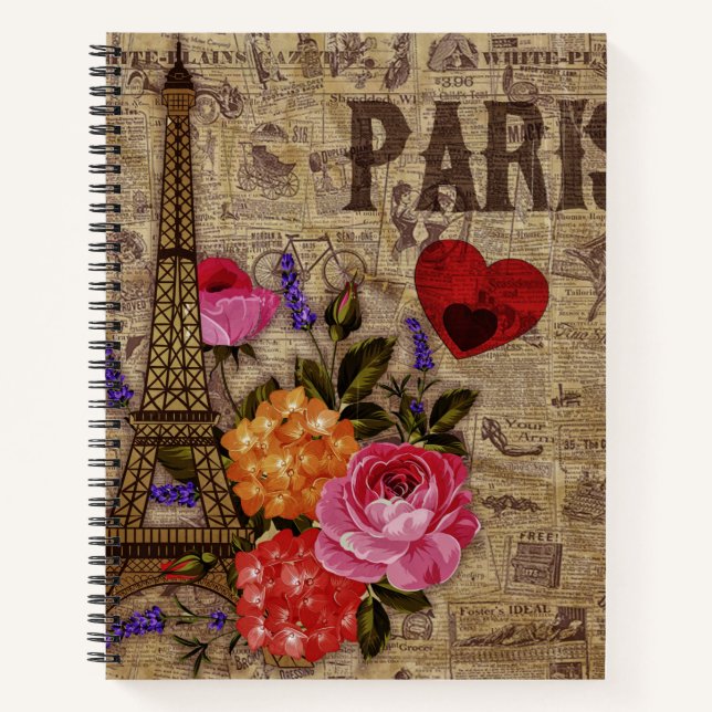Eiffel Tower Vintage French Notebook (Front)
