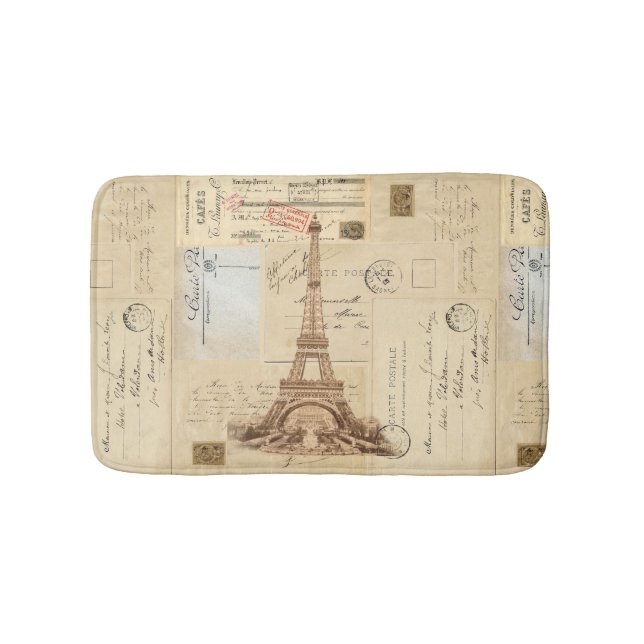 Eiffel Tower Vintage French Postcard Bathmat (Front)