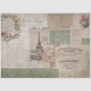 Eiffel Tower Vintage French Script Ephemera Floral Tissue Paper