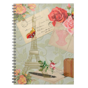 Eiffel Tower Vintage Roses Notebook